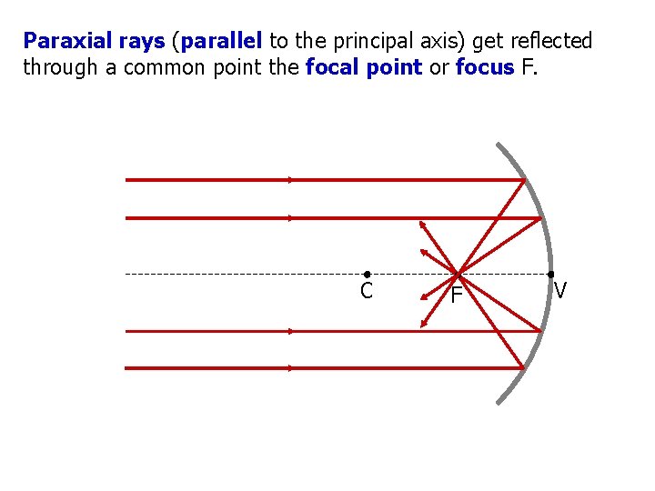 Paraxial rays (parallel to the principal axis) get reflected through a common point the