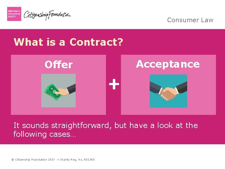 Consumer Law What is a Contract? Offer + Acceptance It sounds straightforward, but have