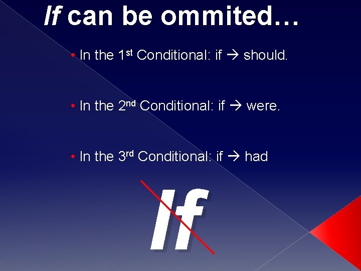 If can be ommited… • In the 1 st Conditional: if should. • In