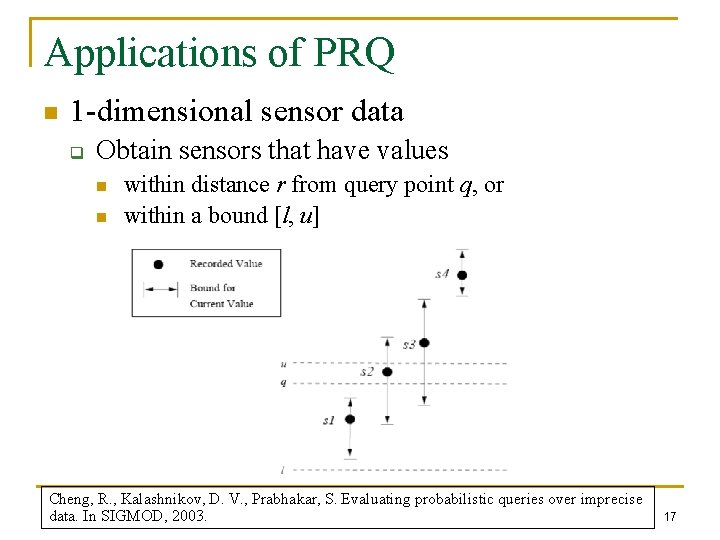 Applications of PRQ n 1 -dimensional sensor data q Obtain sensors that have values