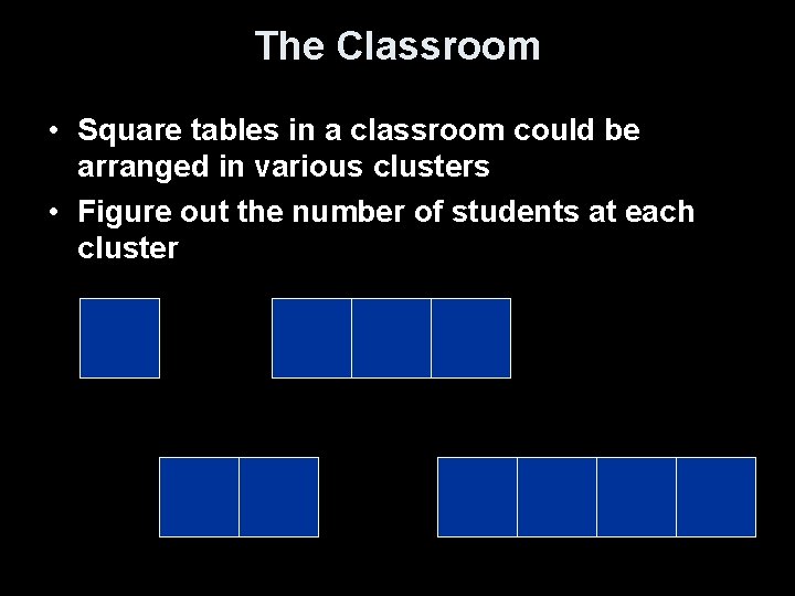 The Classroom • Square tables in a classroom could be arranged in various clusters