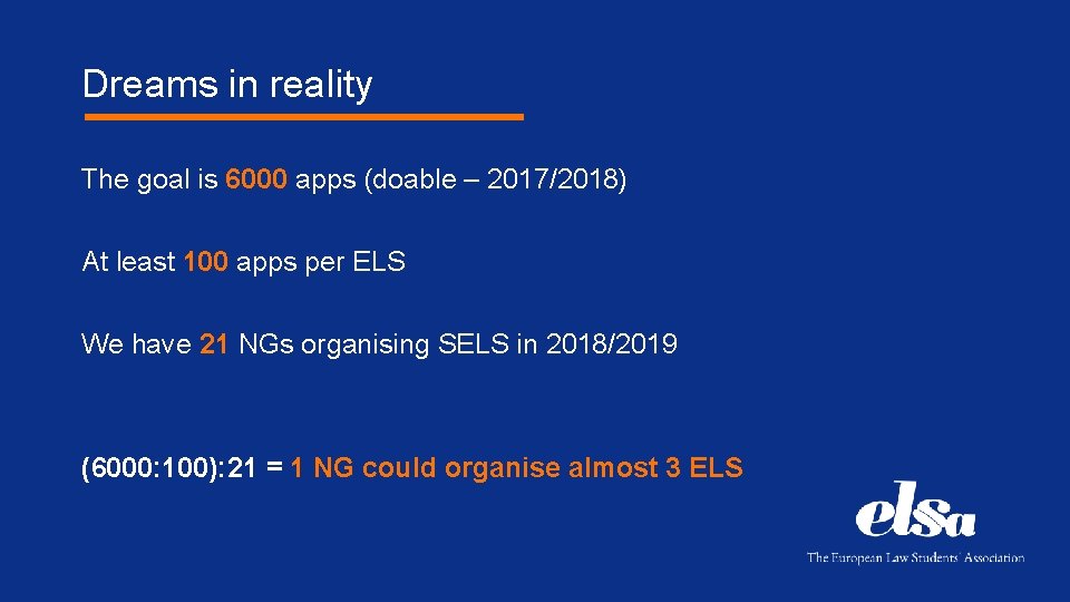 Dreams in reality The goal is 6000 apps (doable – 2017/2018) At least 100