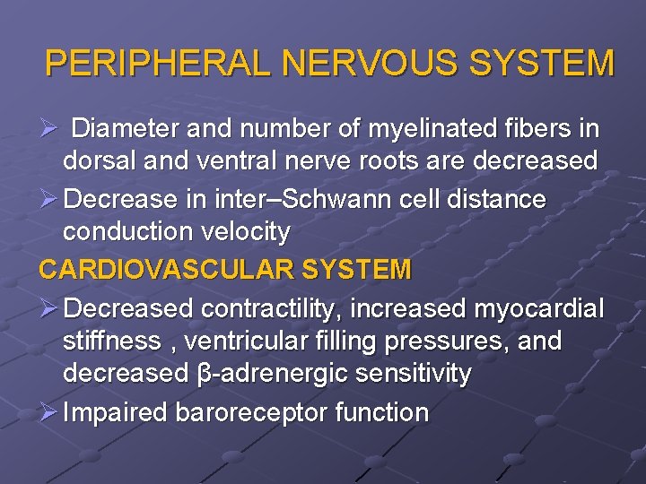 PERIPHERAL NERVOUS SYSTEM Ø Diameter and number of myelinated fibers in dorsal and ventral