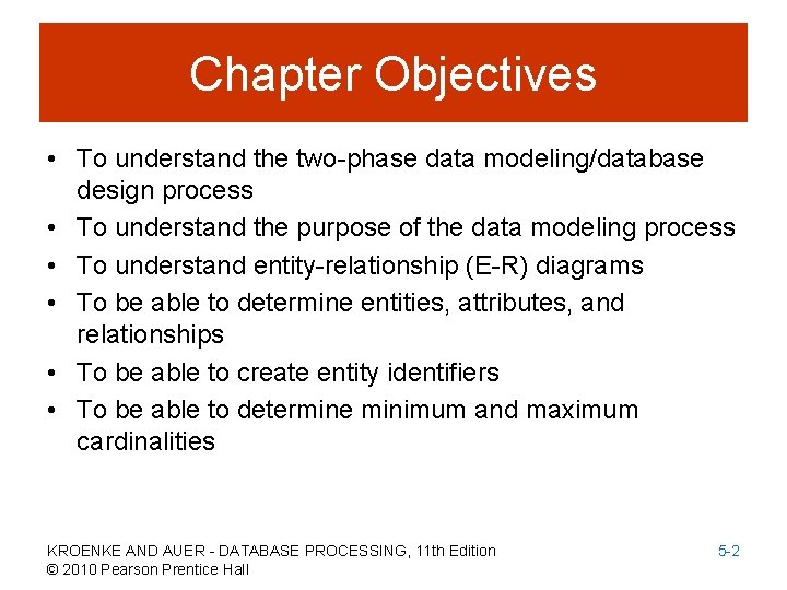 Chapter Objectives • To understand the two-phase data modeling/database design process • To understand