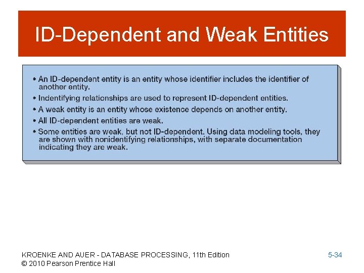 ID-Dependent and Weak Entities KROENKE AND AUER - DATABASE PROCESSING, 11 th Edition ©