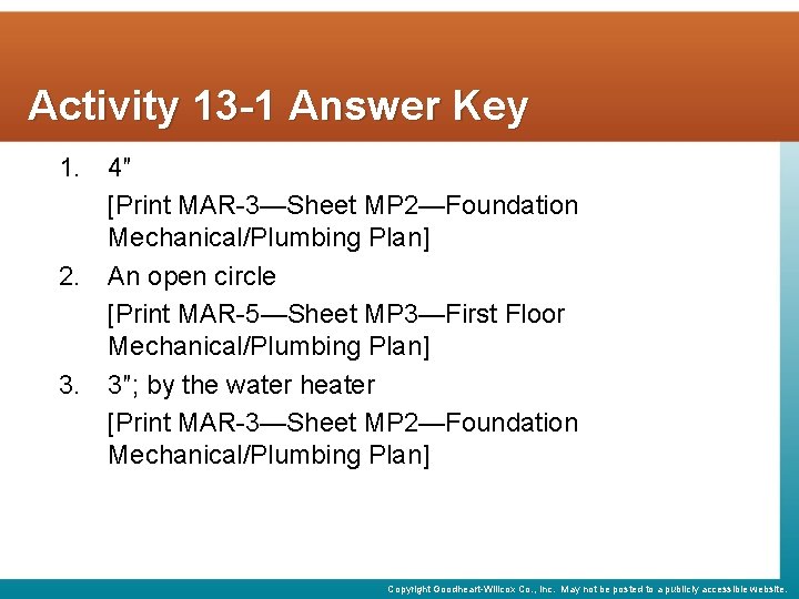 Activity 13 -1 Answer Key 1. 2. 3. 4″ [Print MAR-3—Sheet MP 2—Foundation Mechanical/Plumbing