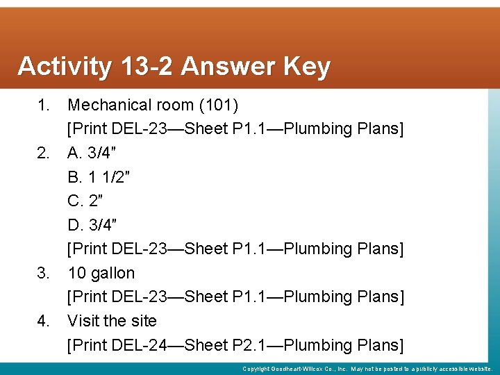 Activity 13 -2 Answer Key 1. 2. 3. 4. Mechanical room (101) [Print DEL-23—Sheet