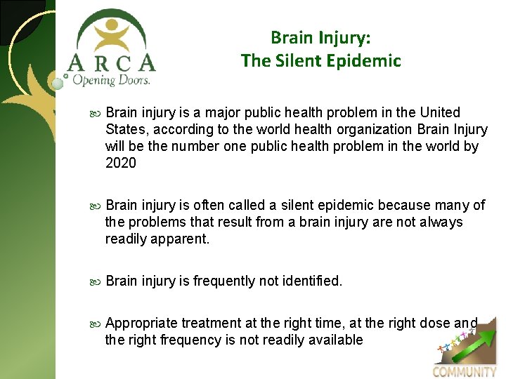 Brain Injury: The Silent Epidemic Brain injury is a major public health problem in