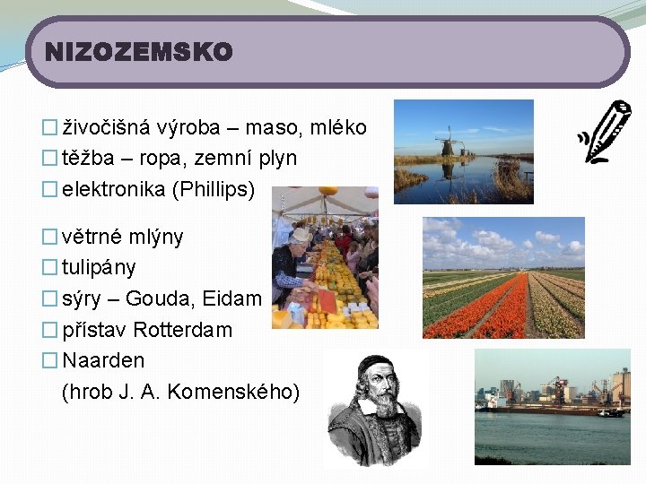 NIZOZEMSKO � živočišná výroba – maso, mléko � těžba – ropa, zemní plyn �