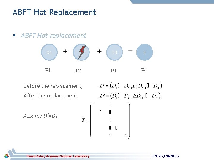 ABFT Hot Replacement § ABFT Hot-replacement D 1 P 1 D 2 P 2