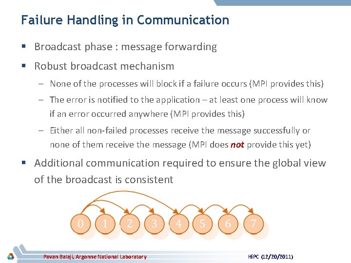 Failure Handling in Communication § Broadcast phase : message forwarding § Robust broadcast mechanism