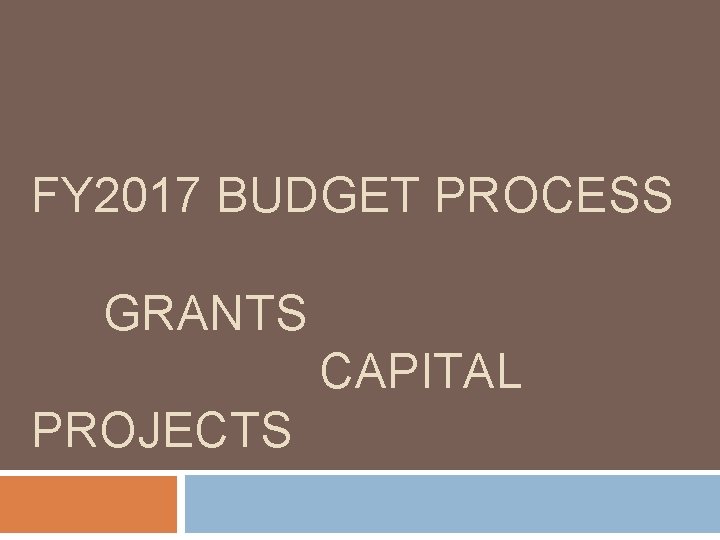 FY 2017 BUDGET PROCESS GRANTS CAPITAL PROJECTS 