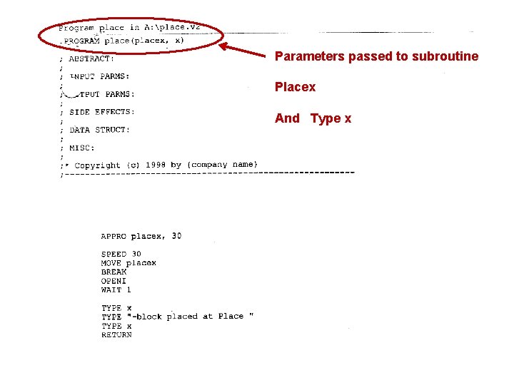 Parameters passed to subroutine Placex And Type x Parameters passed to subroutine Placex And Type x