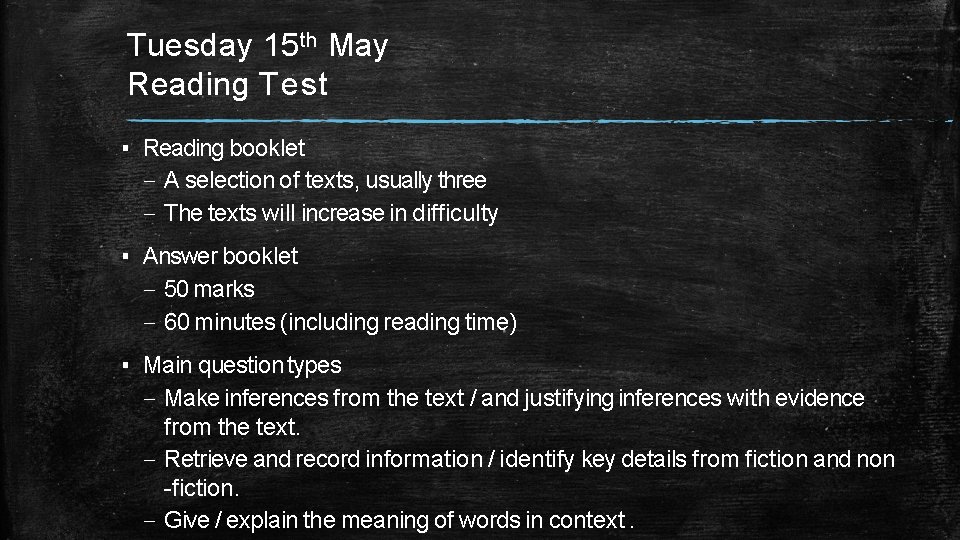 Tuesday 15 th May Reading Test ▪ Reading booklet – A selection of texts,