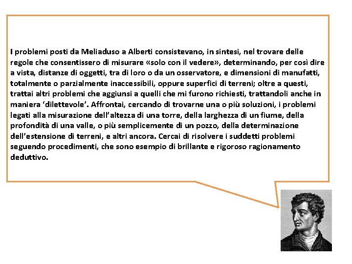 I problemi posti da Meliaduso a Alberti consistevano, in sintesi, nel trovare delle regole