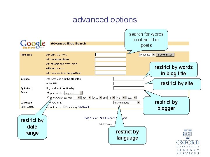 advanced options search for words contained in posts restrict by words in blog title