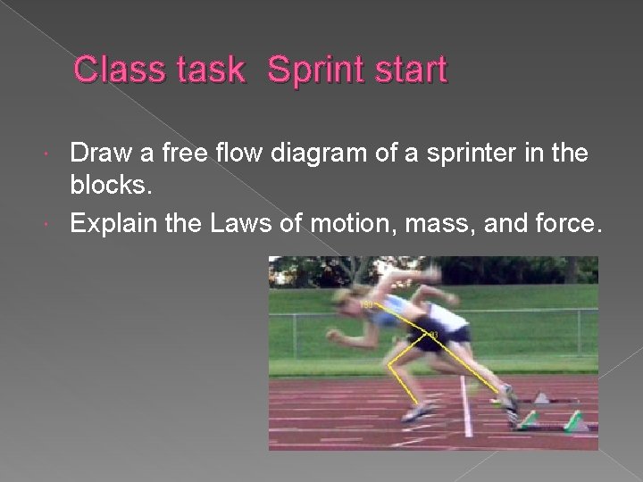 Class task Sprint start Draw a free flow diagram of a sprinter in the
