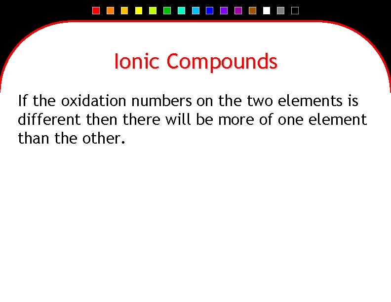 Ionic Compounds If the oxidation numbers on the two elements is different then there