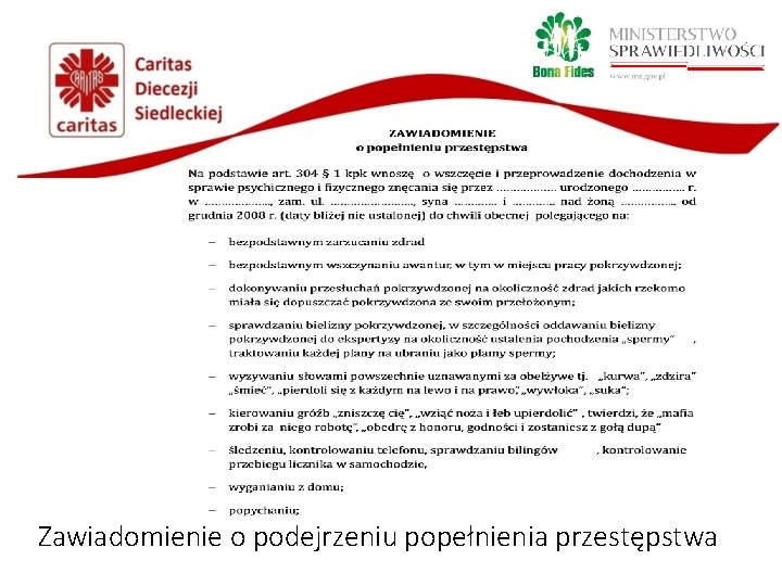 Zawiadomienie o podejrzeniu popełnienia przestępstwa 