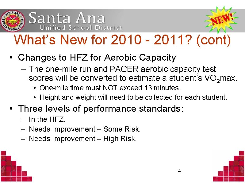 What’s New for 2010 - 2011? (cont) • Changes to HFZ for Aerobic Capacity