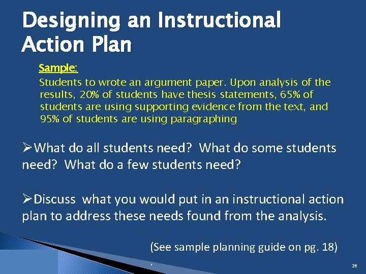 Designing an Instructional Action Plan Sample: Students to wrote an argument paper. Upon analysis