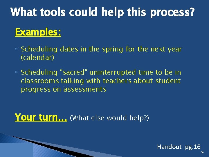 What tools could help this process? Examples: Scheduling dates in the spring for the
