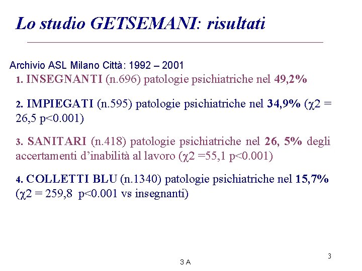 Lo studio GETSEMANI: risultati Archivio ASL Milano Città: 1992 – 2001 1. INSEGNANTI (n.