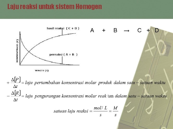 Laju reaksi untuk sistem Homogen A + B → C + D 