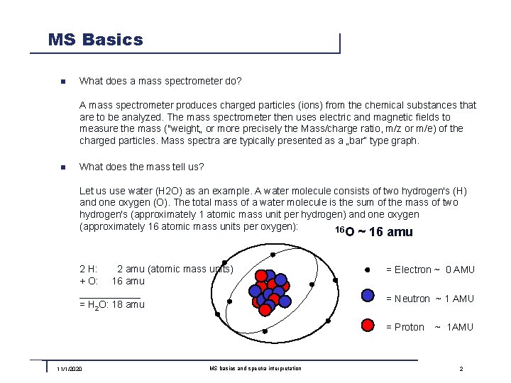 MS Basics n What does a mass spectrometer do? A mass spectrometer produces charged