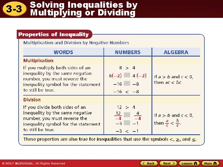 Solving Inequalities by 3 -3 Multiplying or Dividing 