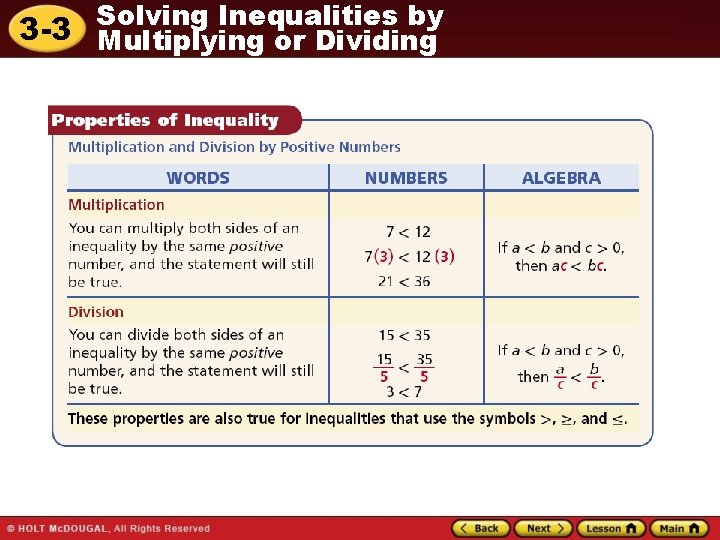 Solving Inequalities by 3 -3 Multiplying or Dividing 