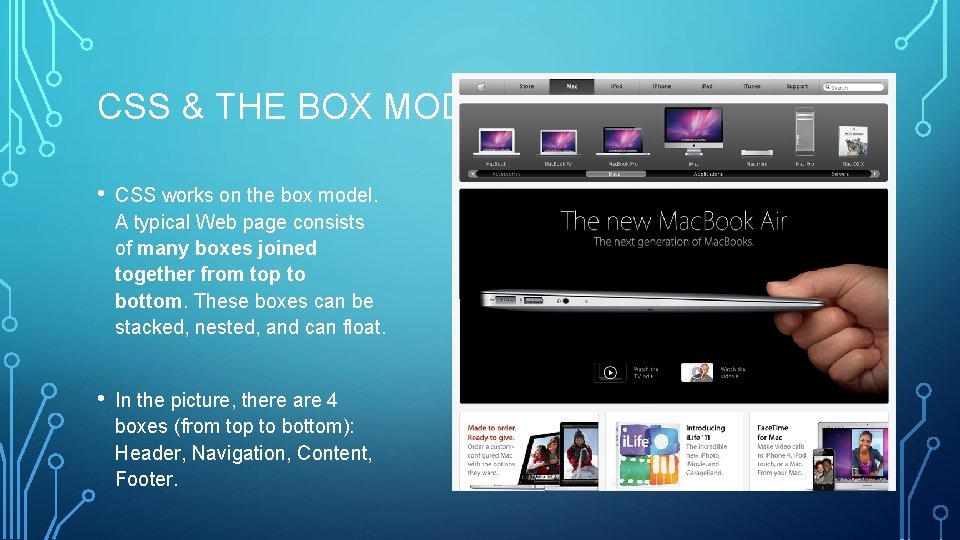 CSS & THE BOX MODEL • CSS works on the box model. A typical