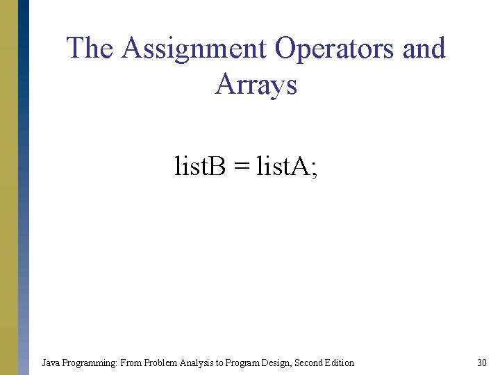The Assignment Operators and Arrays list. B = list. A; Java Programming: From Problem
