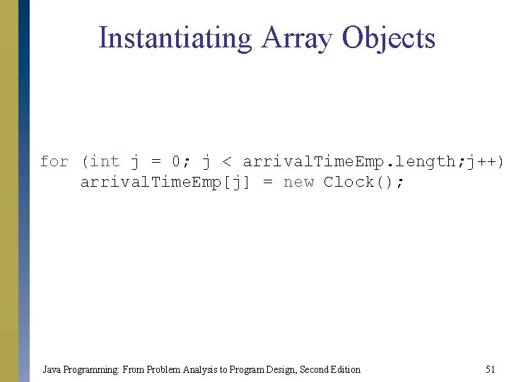 Instantiating Array Objects for (int j = 0; j < arrival. Time. Emp. length;