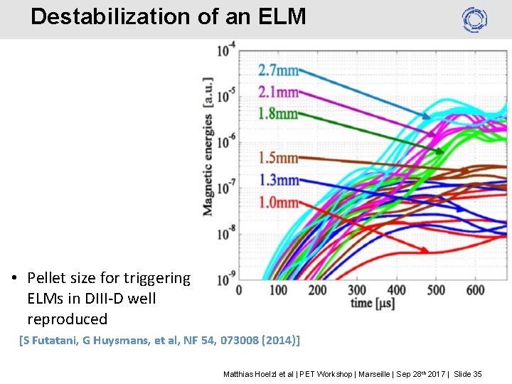 Destabilization of an ELM • Pellet size for triggering ELMs in DIII-D well reproduced