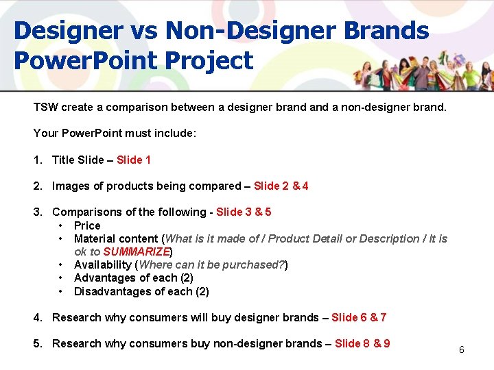 Designer vs Non-Designer Brands Power. Point Project TSW create a comparison between a designer