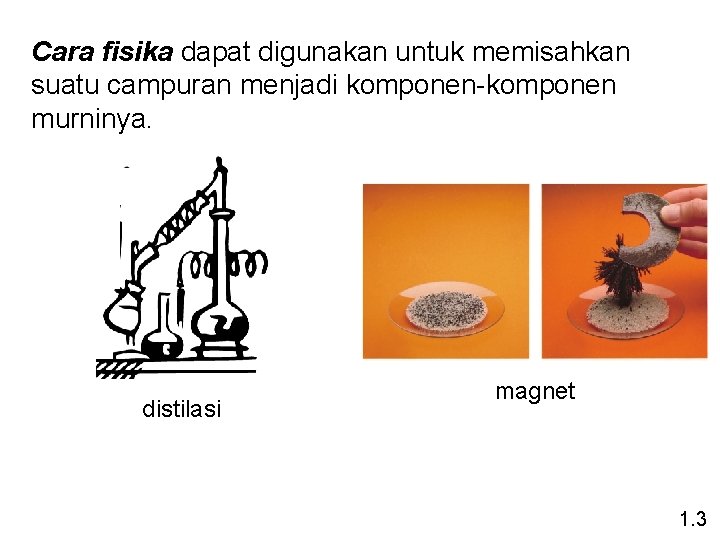 Cara fisika dapat digunakan untuk memisahkan suatu campuran menjadi komponen-komponen murninya. distilasi magnet 1.