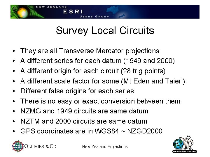 Survey Local Circuits • • • They are all Transverse Mercator projections A different