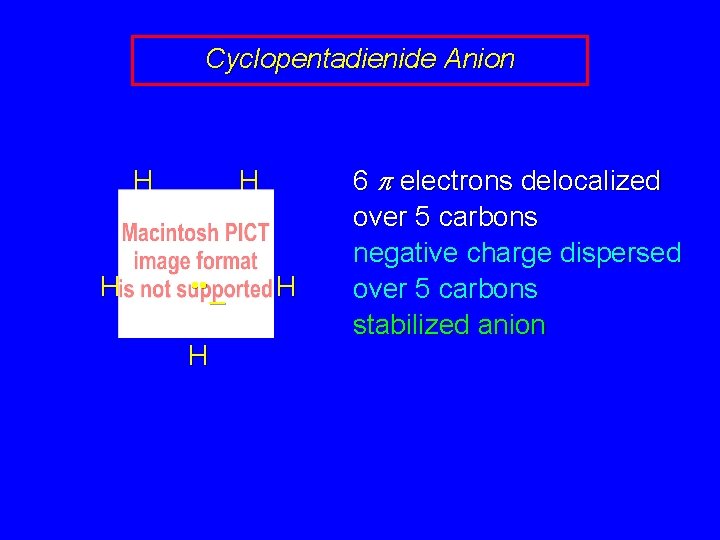 Cyclopentadienide Anion H H H • • – H H 6 p electrons delocalized