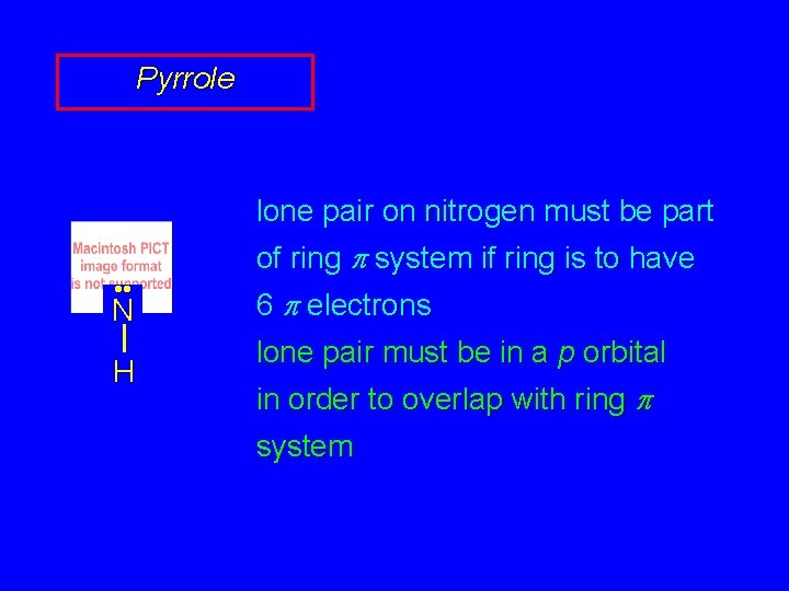 Pyrrole • • N H lone pair on nitrogen must be part of ring