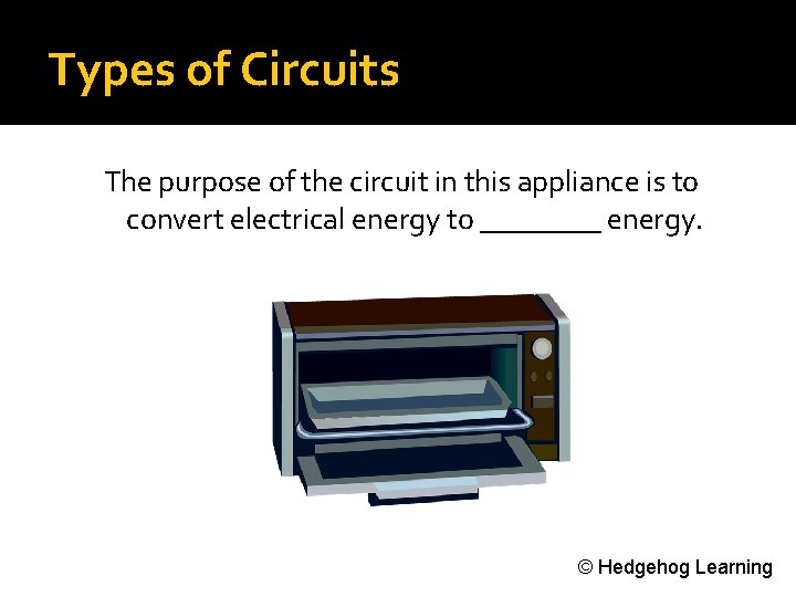 Types of Circuits The purpose of the circuit in this appliance is to convert