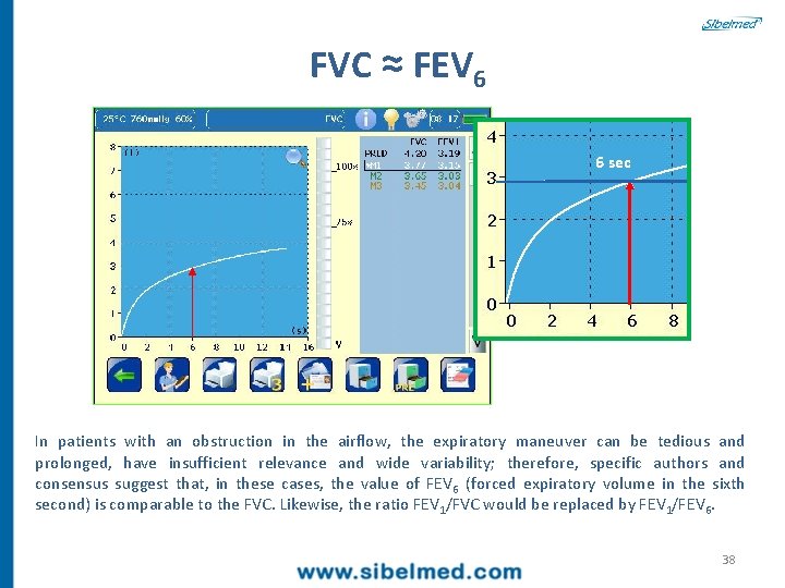 FVC ≈ FEV 6 6 sec In patients with an obstruction in the airflow,