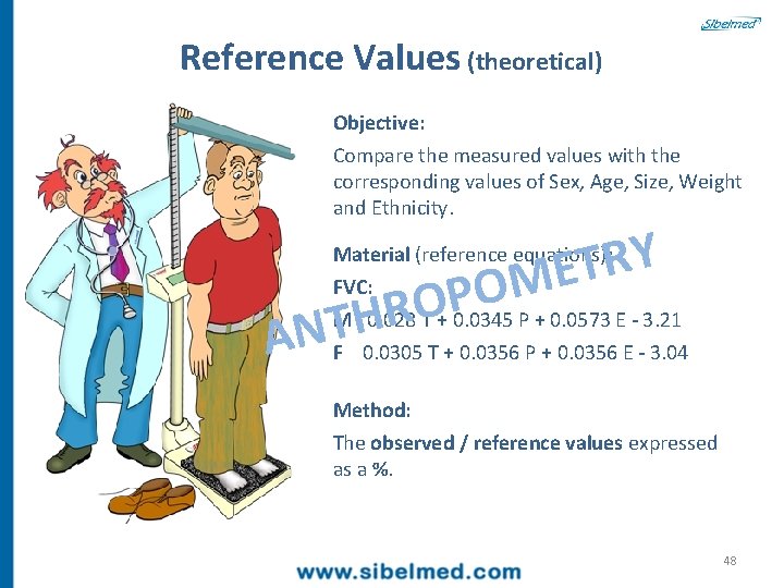 Reference Values (theoretical) Objective: Compare the measured values with the corresponding values of Sex,