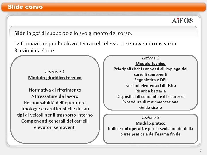 Slide corso Slide in ppt di supporto allo svolgimento del corso. La formazione per