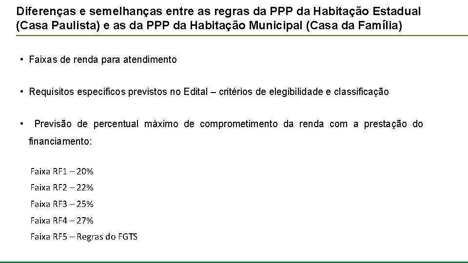 Diferenças e semelhanças entre as regras da PPP da Habitação Estadual (Casa Paulista) e