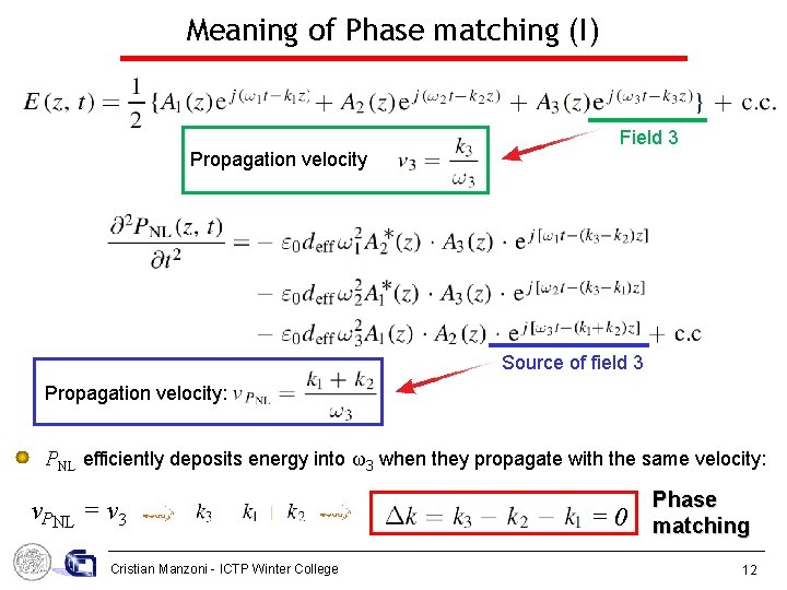 Meaning of Phase matching (I) Field 3 Propagation velocity Source of field 3 Propagation