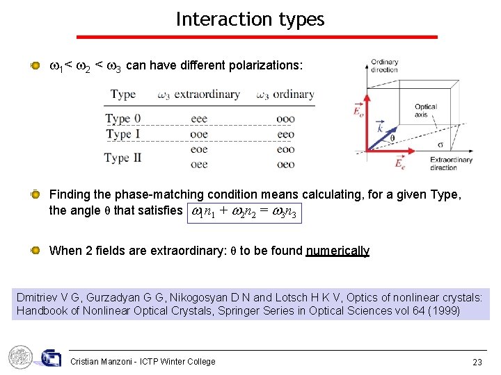 Interaction types 1< 2 < 3 can have different polarizations: Finding the phase-matching condition