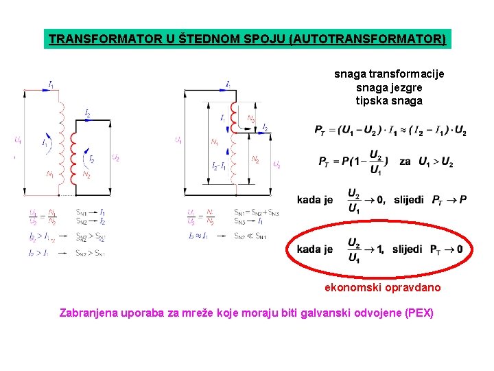 TRANSFORMATOR U ŠTEDNOM SPOJU (AUTOTRANSFORMATOR) snaga transformacije snaga jezgre tipska snaga ekonomski opravdano Zabranjena