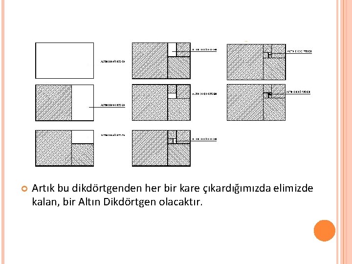  Artık bu dikdörtgenden her bir kare çıkardığımızda elimizde kalan, bir Altın Dikdörtgen olacaktır.