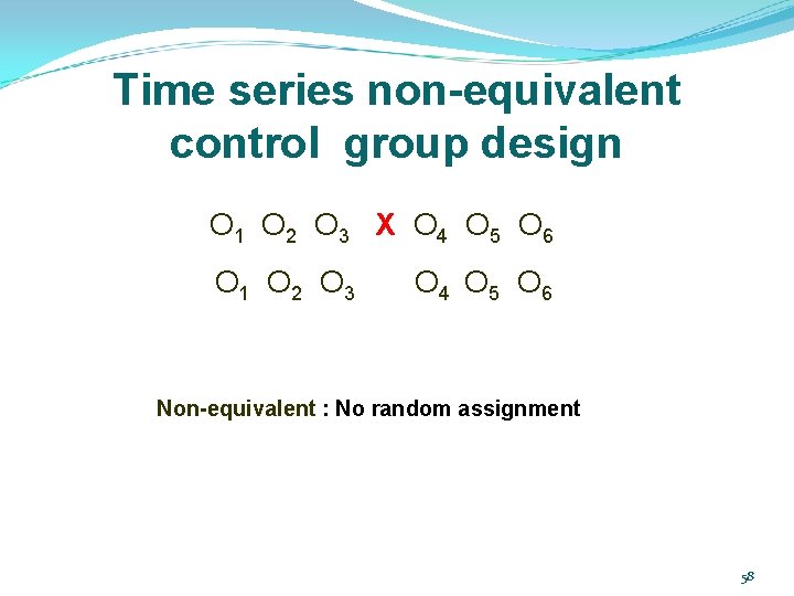 Time series non-equivalent control group design O 1 O 2 O 3 X O